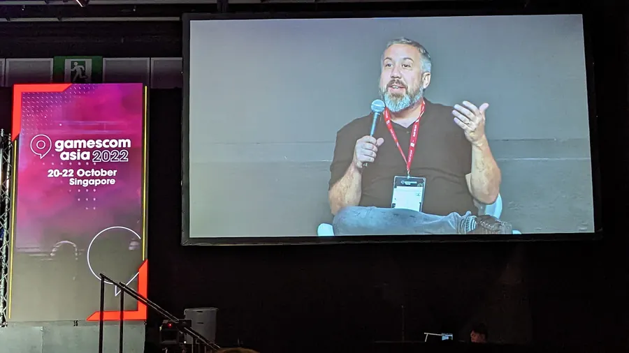 Guillaume speaking on a panel at gamescom asia 2022